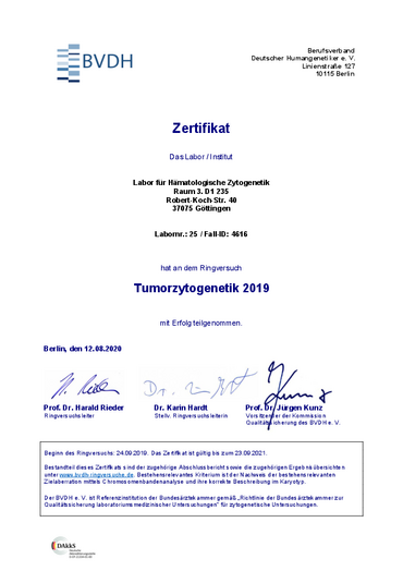 BVDH Zertifikat Tumorzytogenetik RV 2019