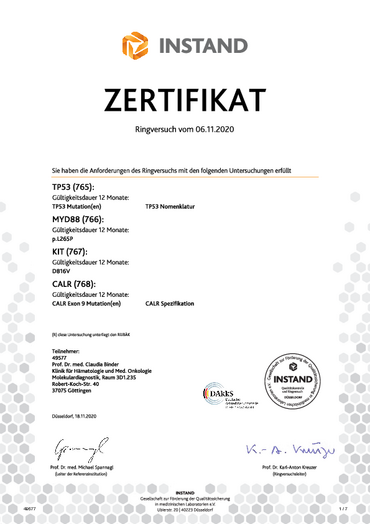 INSTAND Zertifikat für NGS RV 2020
