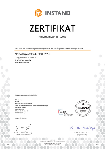 INSTAND Zertifikat für BRAF