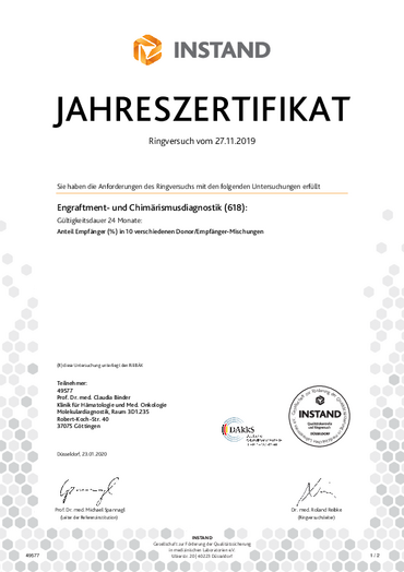 INSTAND Zertifikat Chimärismus RV 2019