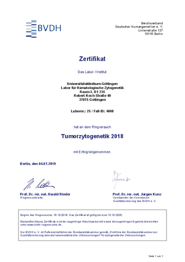 BVDH Zertifikat Tumorzytogenetik RV 2018