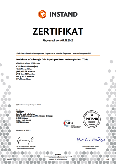 INSTAND Zertifikat RV2025 MPN_JAK2-MPL-CALR