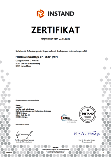 INSTAND Zertifikat RV2025 SF3B1