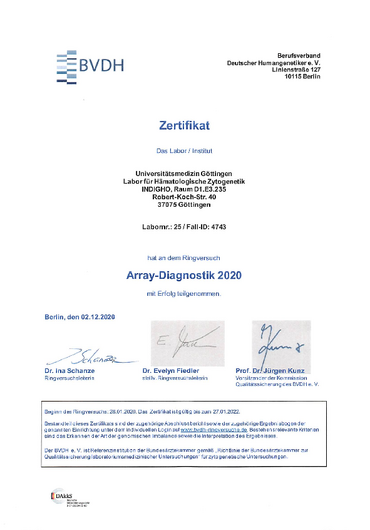 BVDH Zertifikat Array Diagnostik RV 2020