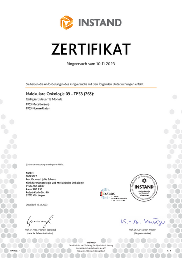 INSTAND Zertifikat für TP53