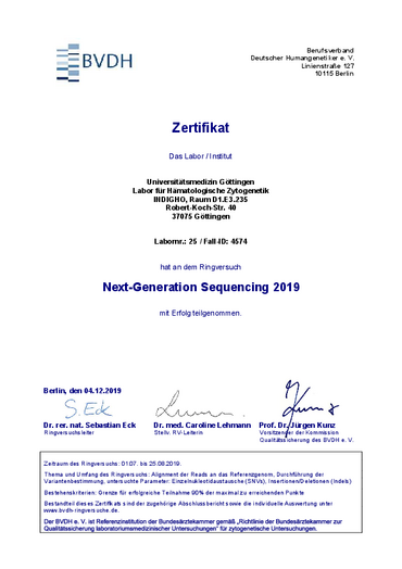BVDH Zertifikat NGS RV 2019