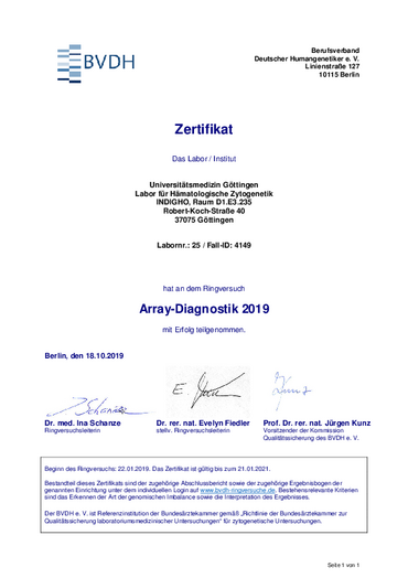 BVDH Zertifikat Array Diagnostik RV 2019