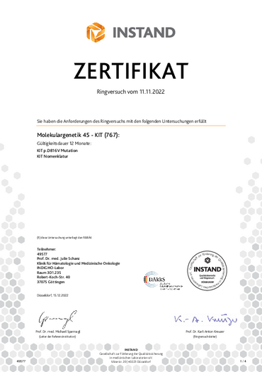  INSTAND Zertifikat für KIT