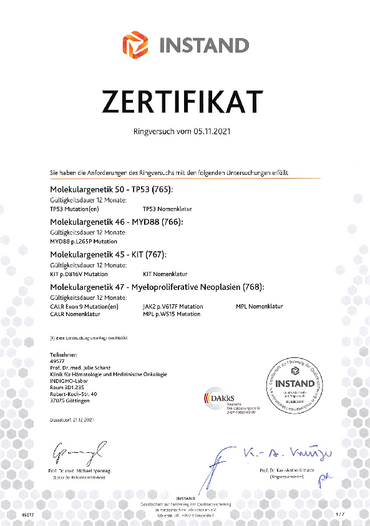 INSTAND Zertifikat für MPN Panel 2021