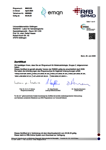 RfB Zertifikat für KRAS, BRAF, KIT, NRAS 2025