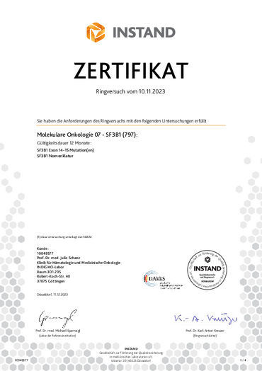  INSTAND Zertifikat für SF3B1