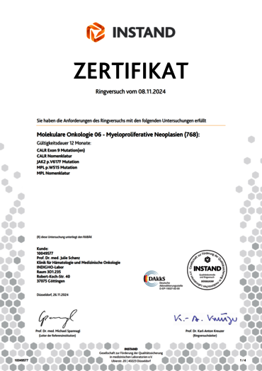 INSTAND Zertifikat RV2024 MPN_JAK2-MPL-CALR